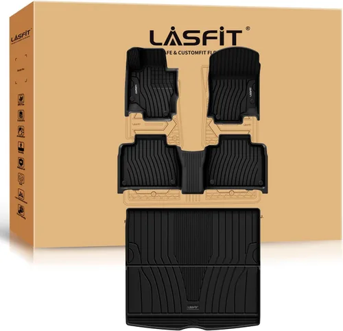 Vista 62 de LASFIT - Tapetes de suelo y maletero de auto, ajuste personalizado, de TPE, para todo tipo de clima, impermeable, juego completo, negros