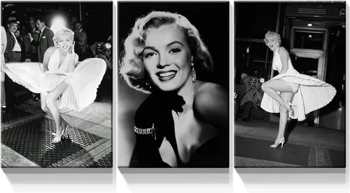 Vista 10 de Denozer Arte de pared en lienzo de 3 paneles con retrato de belleza de Marilyn Monroe, Audrey Hepburn y Brigitte Bardot, impresiones de cuadros