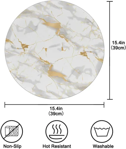 Vista 2 de Round Placemats Set of 1, White Marble Print Gold Texture Heat Resistant Washable Place Mats Table Mat for Kitchen Dining Party