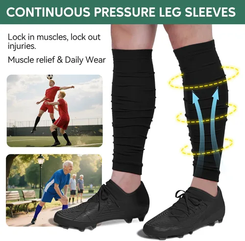 Vista 3 de Zando Mangas de compresión de piernas para hombres Calcetines de fútbol precortados con agarre de espinilleras de fútbol para recuperación muscular