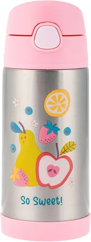 Vista 20 de Stephen Joseph Botellas de acero inoxidable de doble pared, botella de agua aislada para niños pequeños, botella aislada al vacío con popote, Abeja