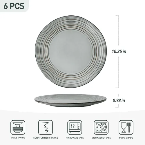 Vista 5 de famiware Platos llanos, juego de platos pequeños de 8 pulgadas para 6, platos de ensalada de cerámica moteados hechos a mano, aptos para microondas