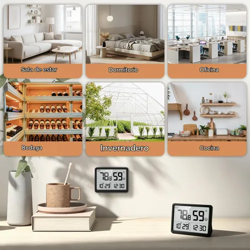 Vista 8 de DOOMAY Termómetro de Habitación Interior - Higrómetro Monitor de Temperatura y Humedad con Sensor de Alta Precisión Pantalla LCD Pantalla Grande
