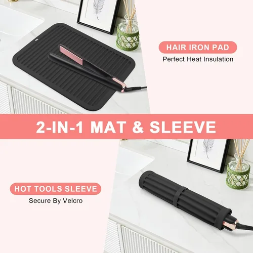 Vista 5 de Alfombrilla de silicona resistente al calor, alfombrilla profesional para herramientas de cabello para rizadores, planchas, alisadores de pelo