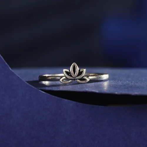 Vista 5 de Womens Lotus Flower Rings Simple Rings 925 Sterling Silver Rings Womens Stacking Rings Vintage Statement Rings Size 5-9