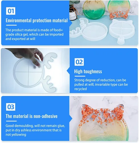 Vista 5 de Surakey Bandeja de silicona para gatos de Navidad, 1 molde de bandeja de resina, moldes de resina epoxi de silicona, posavasos para gato, alce