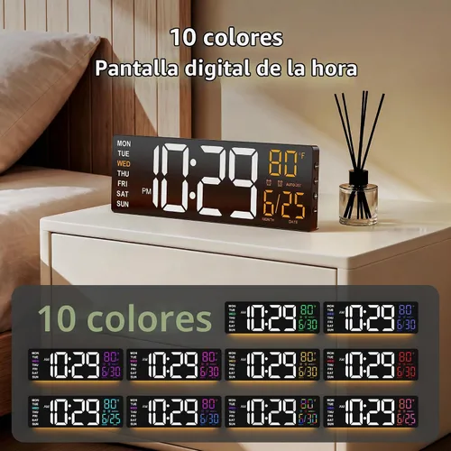 Vista 5 de EASYERA - Reloj de pared digital grande de 16.5 pulgadas con pantalla de bajo brillo, 10 modos RGB BT Sync, Auto DST, Adjustable Brightness, Dual