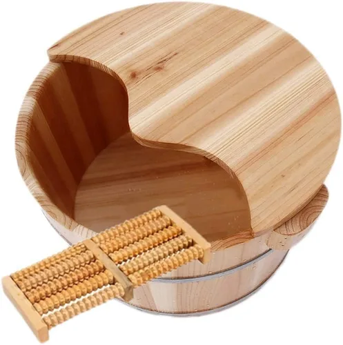 Vista 2 de Katzowen Barril de baño de pies, Masaje magnético bañera de pie de madera, Masajeador de baño de spa de pies para el hogar