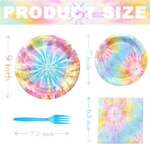 Vista 2 de Conjunto de Decoraciones para Fiesta Tie Dye - Divertidos Platos, Servilletas y Tenedores para Fiesta Tie Dye para una Celebración Vibrante