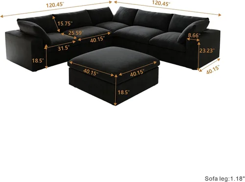 Vista 2 de Sofá modular Cloud de 160.6 pulgadas, sofá modular en forma de V con relleno de plumón para sala de estar, sofá convertible minimalista para oficina