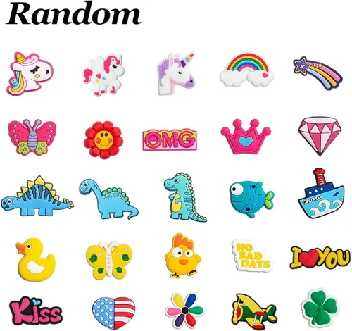 Vista 2 de WENMIXER Lote de 25, 50, 120 dijes aleatorios para zapatos para decoración de zapatos, pulseras y zuecos, regalos de fiesta