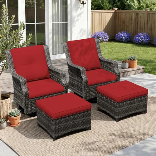 Vista 28 de Sofá de mimbre para patio al aire libre, sofá de 3 plazas, sofá de ratán con asiento profundo y cojines de olefina, respaldo alto, todo tipo de Beige