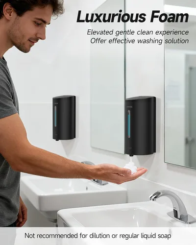 Vista 2 de AIKE Dispensador automático de jabón espumoso de 25 oz para baño, Matteblack AK1205FA Rich Foam and Stainless Steel,No-drill and Screw Wall