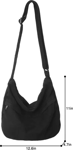 Vista 5 de Bolso bandolera de lona grande con cremallera, bolso bandolera casual para mujeres y hombres