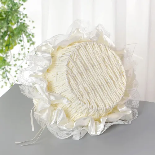 Vista 5 de DULRLLY Cesta de almacenamiento tejida a mano con mango extraíble y diamantes de imitación, cesta de pétalos románticos dulces, cesta de encaje
