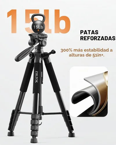Vista 3 de Trípode de cámara de 75 pulgadas, soporte de cámara de aluminio resistente para teléfono iPad, trípode de viaje con/bolsa de transporte/soporte