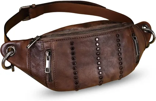 Vista 3 de IVTG Bolso bandolera de cuero genuino para mujer, riñonera casual, senderismo, bolsa cruzada en el pecho, mochila de hombro para motocicleta