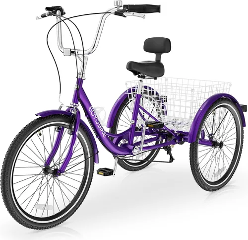 Vista 7 de Slsy Triciclo para adultos de 7 velocidades, 20/24/26 pulgadas, bicicleta de 3 ruedas para adultos con cesta de compras grande, capacidad de 350