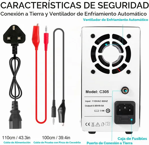 Vista 4 de FEITA Fuente de alimentación de CC variable, 30 V 5 A, fuentes de alimentación de laboratorio de banco de alta precisión ajustable con pantalla LED