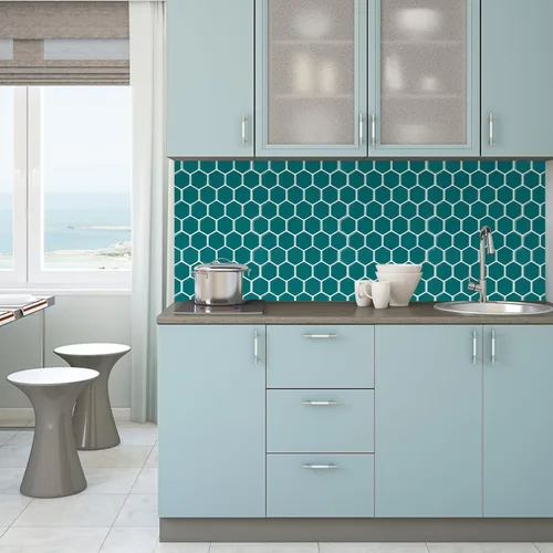 Vista 6 de Azulejos hexagonales para despegar y pegar para cocina, azul oscuro para salpicaduras de cocina, azulejos para salpicaduras de cocina, azulejos