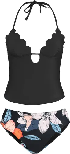 Vista 5 de CUPSHE Traje de baño tankini para mujer, estilo hipster, espalda descubierta, traje de baño de dos piezas