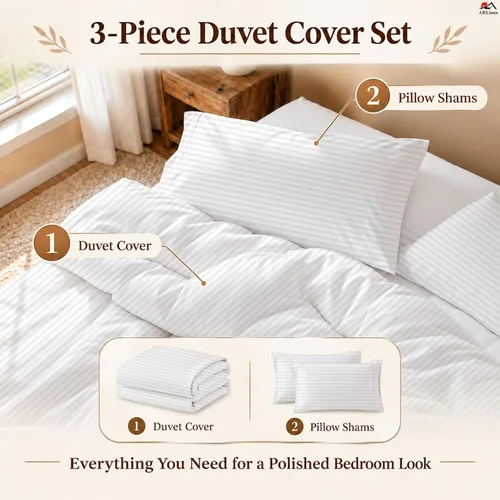 Vista 92 de ARlinen Juego de funda de edredón de tamaño individual, 100% algodón egipcio, juego de ropa de cama de 3 piezas con cierre de cremallera, incluye 1