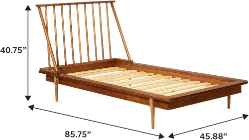 Vista 13 de Walker Edison Moderna plataforma de madera maciza de mediados de siglo, cabecero de cama, estribo, marco de cama, dormitorio, individual, caramelo