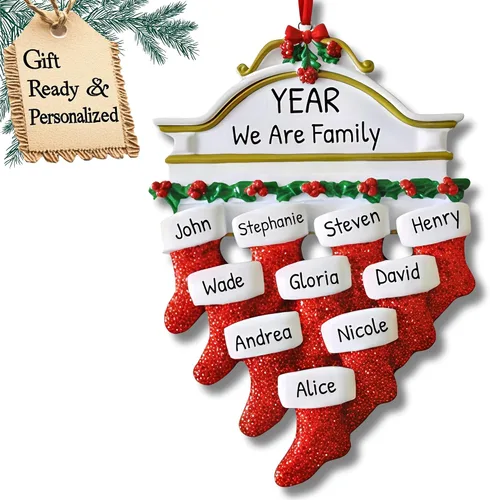 Vista 10 de Adornos de Navidad familiares personalizados – Medias de Navidad personalizadas con nombres, regalos para parejas, adornos 2024, nuestra primera