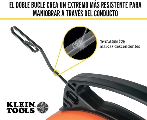 Vista 4 de Klein Tools 56331 - Cinta pasacable, extractor de alambre de acero con doble punta de bucle, carcasa y mango optimizados, 1/8 pulgada x 50 pies