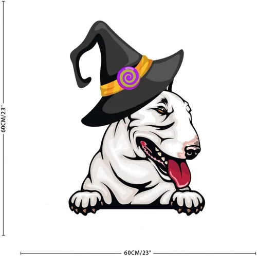 Vista 5 de Guangpat Calcomanías de pared de Halloween, brujas, bull terrier, decoración en miniatura, calcomanías de Feliz Halloween, decoración de pared