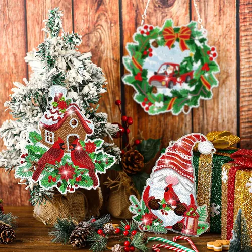 Vista 7 de Sintuff Juego de 3 carteles colgantes de pintura de diamantes de Navidad, diseño de pájaros gnomos, arte de diamante, arte de pared para bricolaje