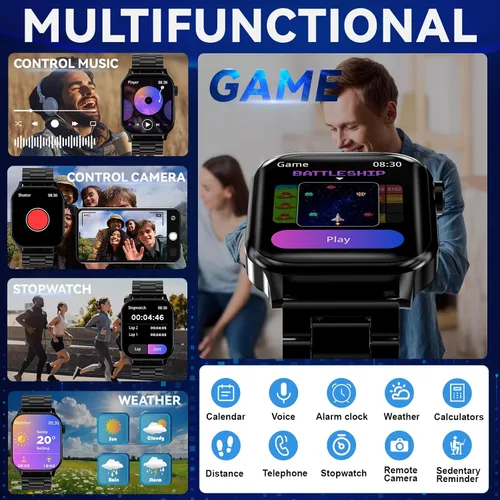 Vista 8 de Reloj inteligente para hombres con respuesta/hacer llamadas, pantalla HD de 1.85 pulgadas, reloj rastreador de fitness con resistente al agua, 100