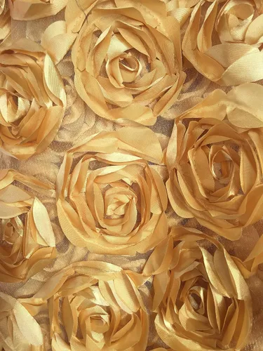 Vista 2 de Maci Gold-B 10057 - Roseta de satén de poliéster floral 3D sobre tela de malla