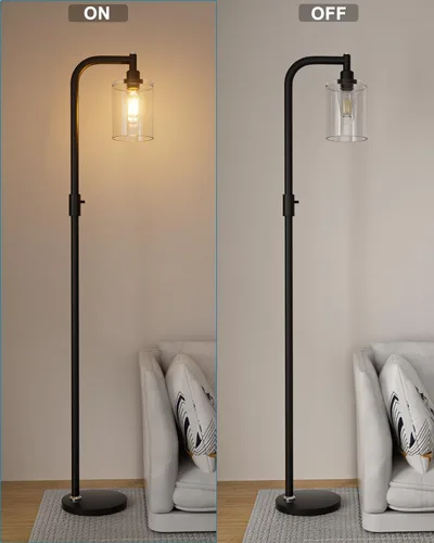 Vista 4 de Lightdot Lámpara de pie de vidrio de 63 pulgadas para sala de estar, lámparas altas modernas de pie regulables con pantalla de vidrio transparente