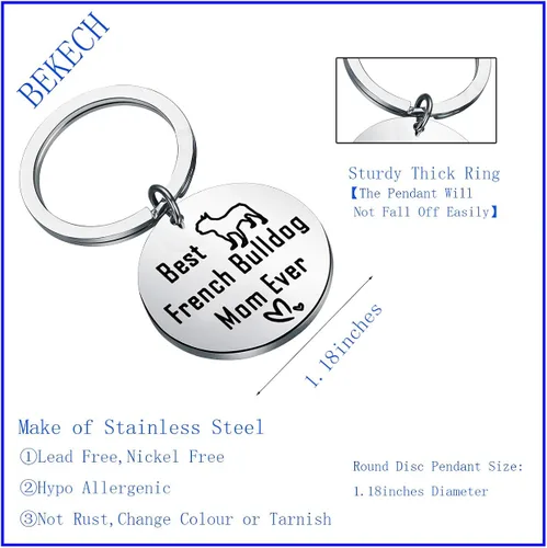 Vista 2 de BEKECH Regalos de Bulldog Francés Best French Bulldog Mom Ever Llavero Frenchie para los amantes de los perros