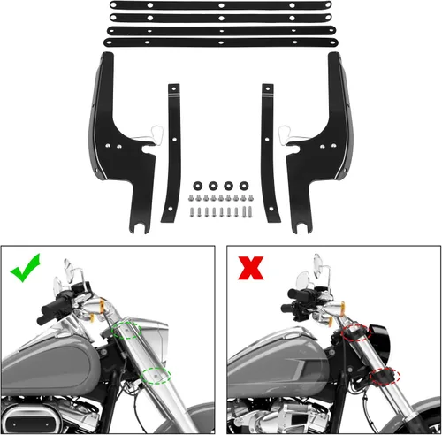Vista 3 de Green-L Soporte de Parabrisas Negro Kit de Montaje para Parabrisas Compatible con Harley Heritage Softail Slim Classic Fat Boy Deluxe Modelos