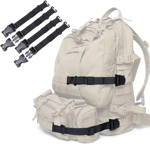 Vista 8 de Sistema táctico de nivel Rush de 4 piezas, correas de sujeción ajustables de mochila Molle con clips de hebilla, correas de compresión