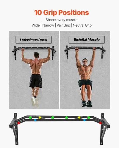 Vista 11 de VEVOR Pull Up Bar, Multi-Grip Wall Mounted Pull Ups, 50 in Width Multifunctional Chin Up Training Station, Heavy Duty Steel Upper Body Workout Bars