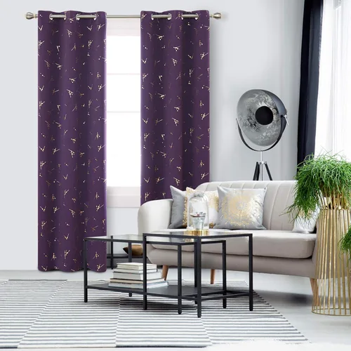 Vista 59 de Deconovo - Cortinas opacas con diseño dorado estampado y ojales, negro, de 42 pulgadas de ancho x 45 pulgadas de largo