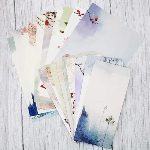 Vista 4 de Juego de papel de papelería y sobres, 60 piezas de papelería (40 papeles de papelería + 20 sobres) 10 colores diferentes, pintura de tinta, diseño