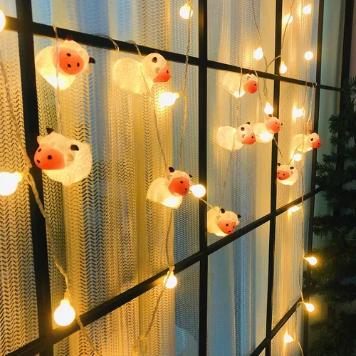 Vista 14 de Guirnalda de luces pintadas de ovejas pequeñas de 5.4 ft, 10 LED, adornos de cabra, luces novedosas, funciona con pilas, luces decorativas de hadas