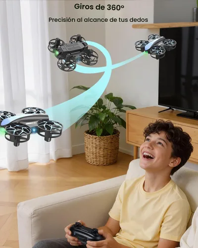 Vista 4 de SIMREX Mini dron para niños con giro de 360° y luces LED, cuadricóptero a control remoto, retención de altitud, despegue/aterrizaje con una tecla, 3