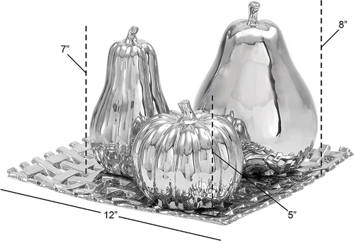 Vista 12 de Deco 79 Escultura decorativa de frutas de cerámica, pera, calabaza y calabaza, estatuas de decoración del hogar con placa de rejilla decorativa