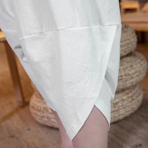 Vista 5 de Conjunto de 2 piezas de pantalones cortos de algodón y lino, conjuntos de chándal de manga corta con cuello en V y pantalones largos, ropa de playa