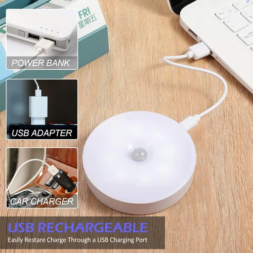 Vista 2 de Hortsun Luces LED recargables con sensor de movimiento, 16 unidades, USB, luces de noche inteligentes para escaleras, clósets, para interiores