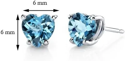 Vista 8 de Peora - Colgante de topacio azul suizo de oro blanco de 14 quilates con forma de corazón y topacio azul suizo de 1 quilate + pendientes de tuerca