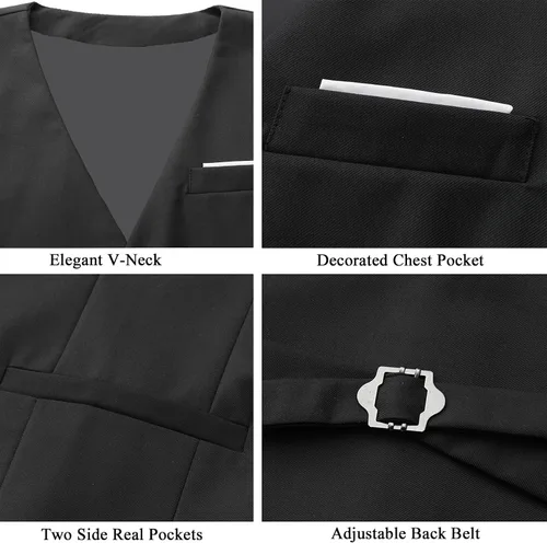 Vista 5 de Chaleco formal de negocios para hombre, chaleco ajustado con cuello en V, traje de esmoquin