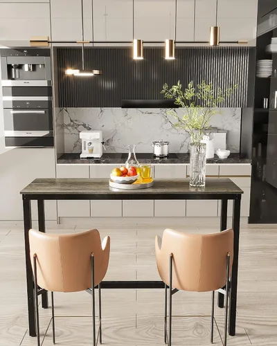 Vista 2 de Teraves Mesa de bar, mesa de bar con altura de barra, mesa de altura de mostrador con marco de metal resistente, mesa rectangular alta para cocina