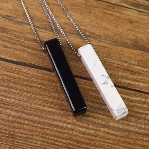 Vista 4 de COAI Collares con colgante de piedra de barra Yin Yang para parejas Piedra