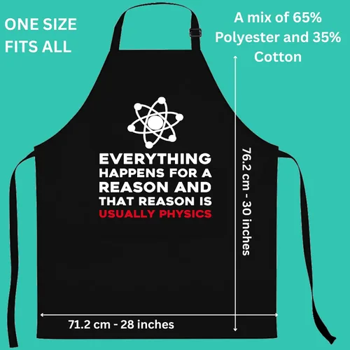 Vista 2 de Delantal de física Geek Everything Happens for a Reason, divertido regalo de ciencia novedoso para estudiantes o profesores, talla única